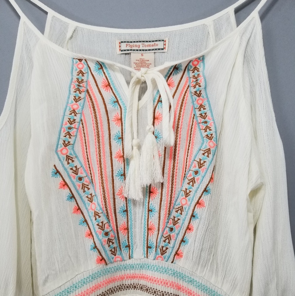 Flying Tomatoe Ivory Cold Shoulder Boho Dress - Picture 2 of 6